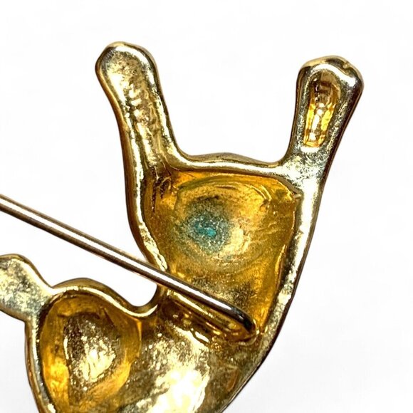 Vintage Gold-Tone Cat Themed Hat Pin With Clear Crystal Rhinestone Eyes 2" - Picture 4 of 6